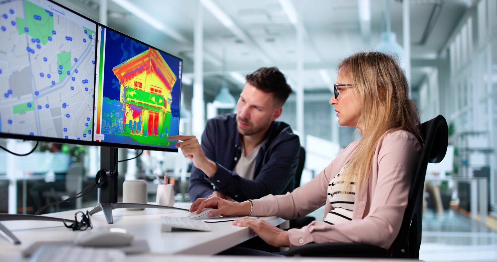 Energy Auditor Uses Thermal Imaging To Assess House Insulation Efficiency.